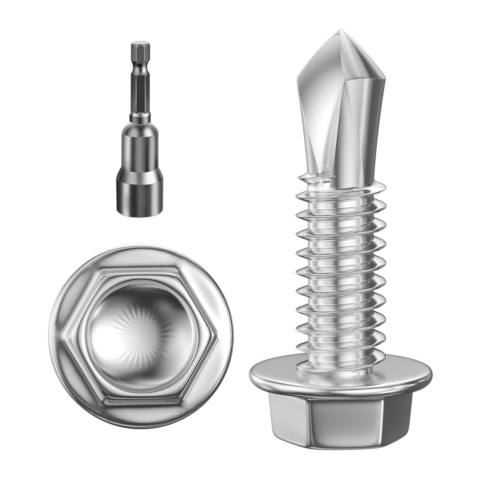 (300Pcs) #8×3/4" Hex Washer Head Self Drilling Screws, 410 Stainless Steel Metal SheetScrews，TEK Screws, Sheet Metal Self Tapping Screws