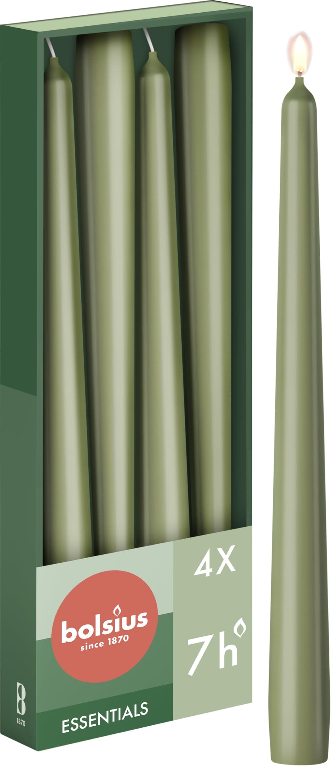Bolsius Tapered Candles - Green - 4-Pack - 24.5 cm - Burning Time of 7 hours