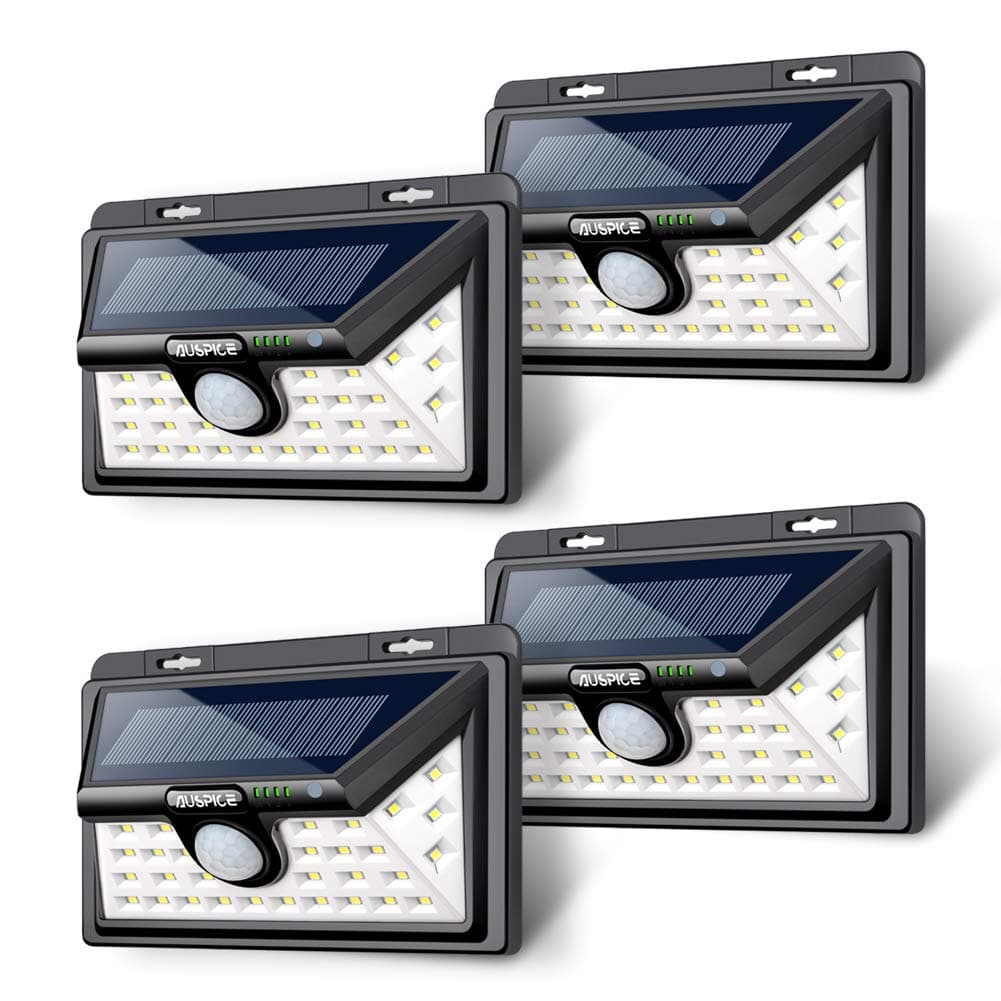 AUSPICE Solar Lights Outdoor, 3 Lighting Modes Motion Sensor Lights, IP65 Waterproof, 270° Wide Angle LED Solar Light for Step Stairs, Yard, Garden, Garage, Deck(4Pack)