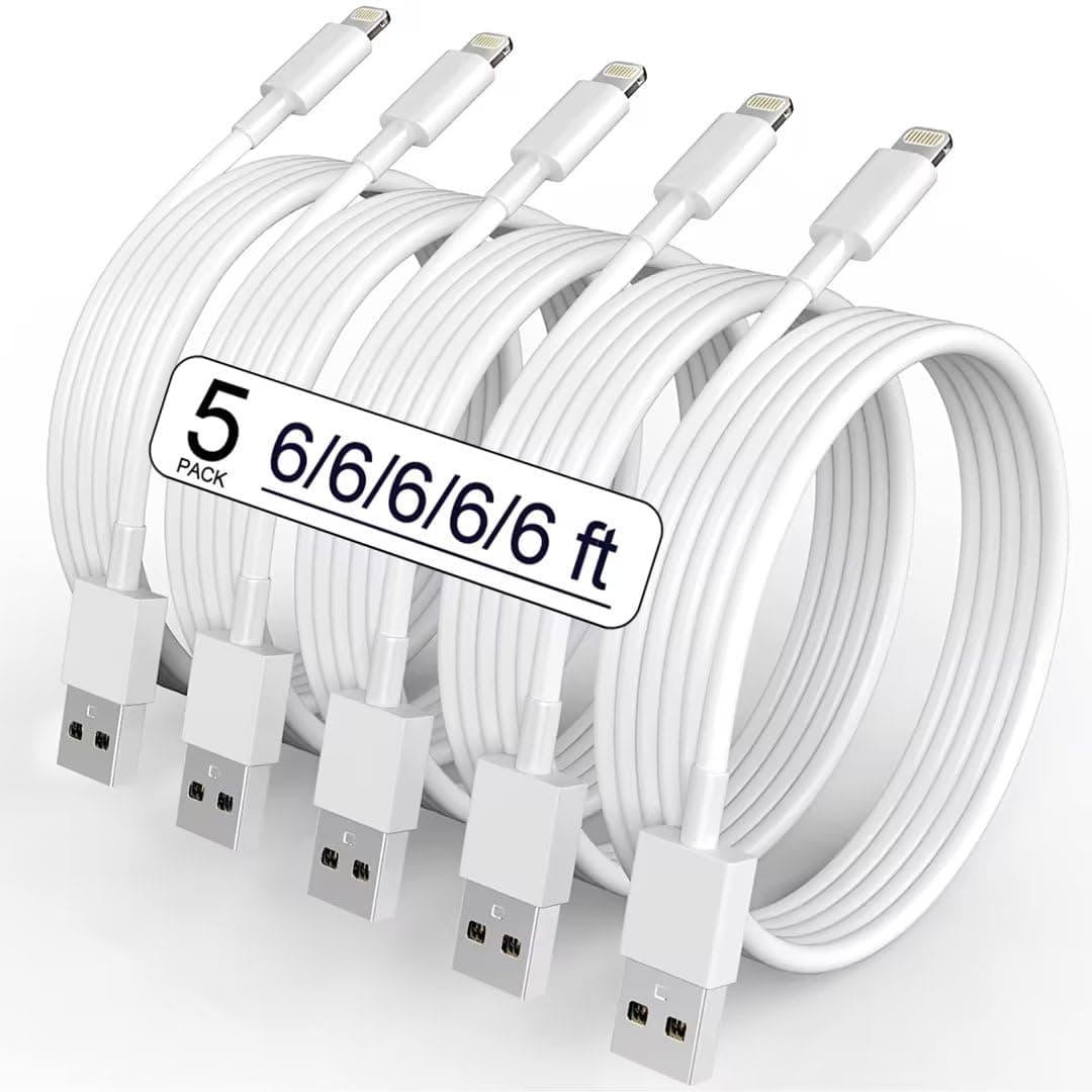5 Pack(6FT)Original[Apple MFi Certified] iPhone Charger,Lightning Cable Fast Charging Cord iPhone Charger Cable USB Cable Compatible iPhone 13/12/11 Pro Max/Mini/XS MAX/XR/XS/X/8/7/Plus/6 iPad AirPods