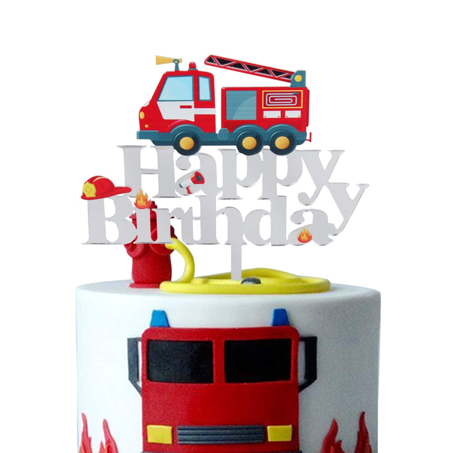Acrylic Fire Truck Happy Birthday Cake Topper Fire Fireman Theme Birthday Party Decoration Suppliers