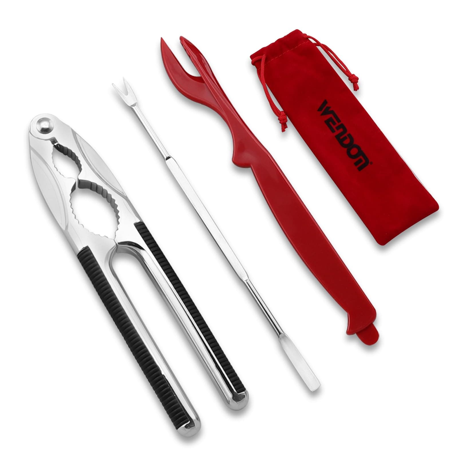 WENDOM Crab Crackers and Tools Set 3pcs Includes Crab Leg Crackers Non-slip Handle, Lobster Shellers, Crab Forks/Picks and Portable Storage Bag Seafood Tools