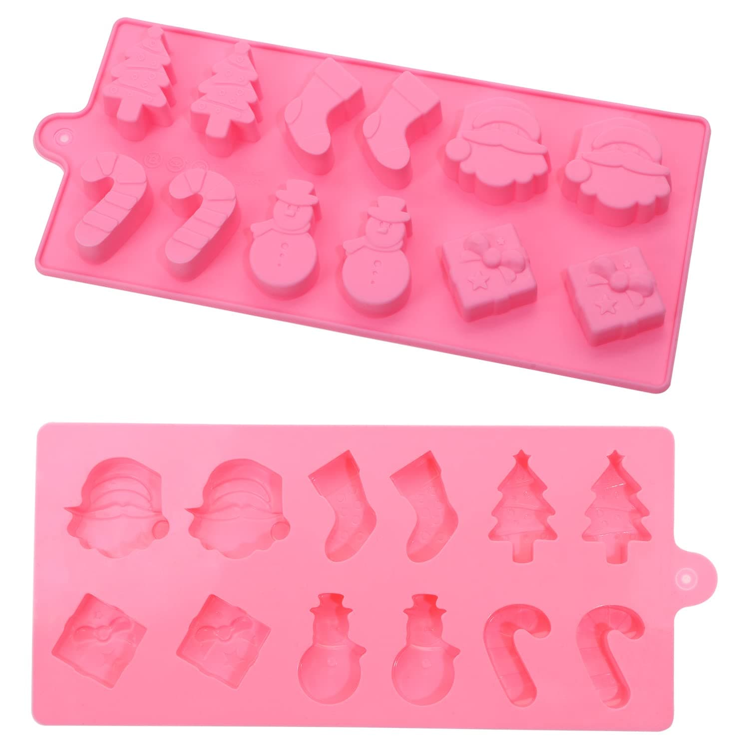 Mini Skater Set of 2 Psc 12-cavity Silicone Christmas Silicone Mold for Making Soap, Candle, Candy, Chocolate, and More (Holiday Mold Pink)