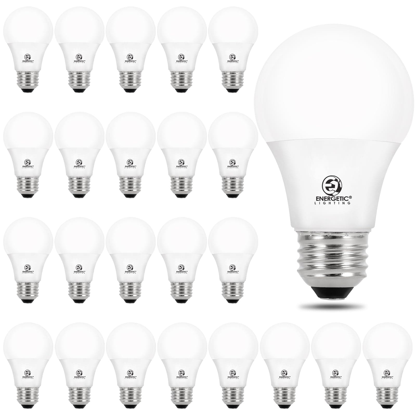 E ENERGETIC LIGHTING 24-Pack A19 LED Light Bulbs 60 Watt Equivalent, Cool White 4000K, E26 Medium Base, Non-Dimmable LED Light Bulb, ETL Listed