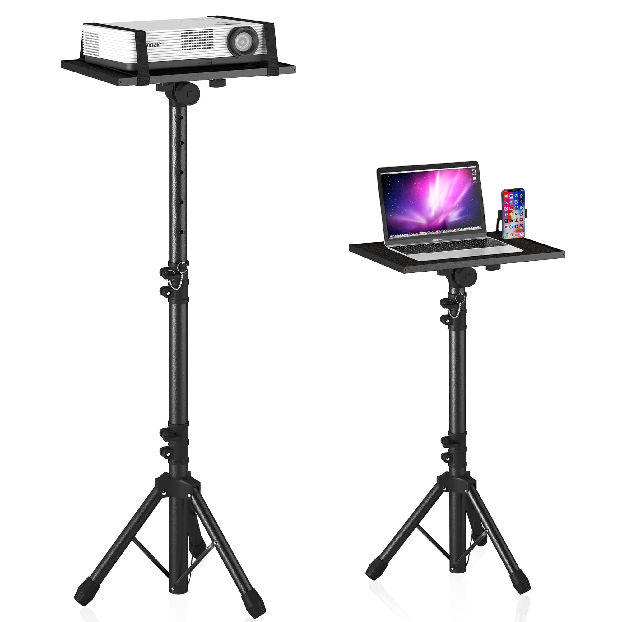Projector Stand Tripod From 23.5" to 46.5", Laptop Tripod Stand Height Adjustable with Gooseneck Phone Holder, Laptop Floor Stand for Office, Home, Stage, Studio, DJ Racks Holder Mount
