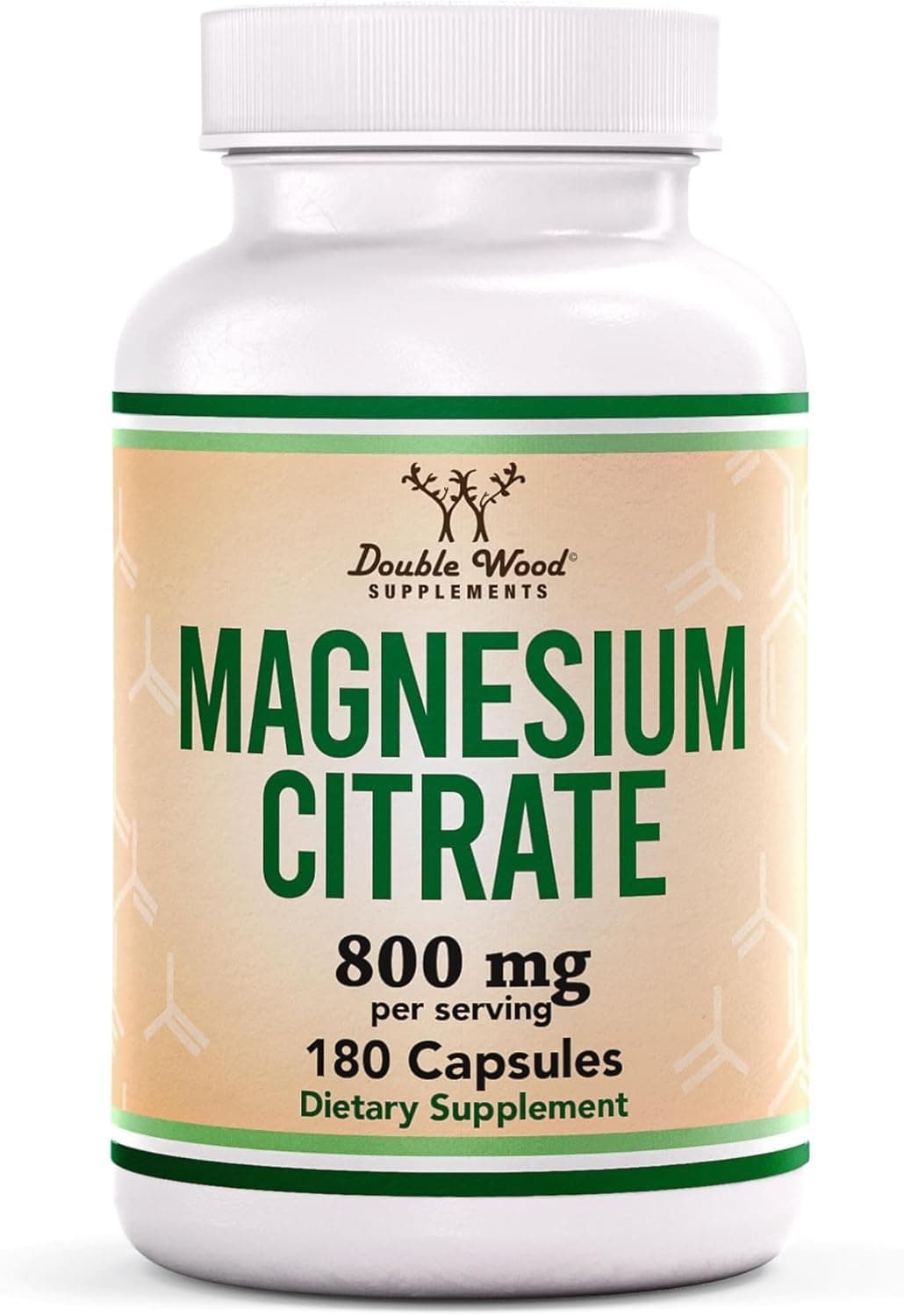 Double Wood Supplements Magnesium Citrate Capsules 400mg, 180 Capsules (Citrato de Magnesio) 800mg Servings, No Fillers, Vegan Safe, Manufactured in The USA