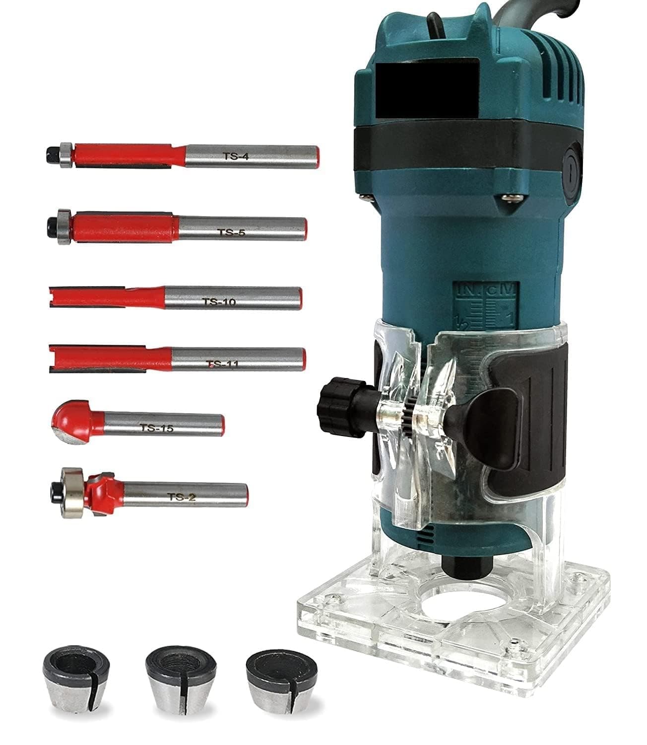 NY POWER TOOLS KS-T036 550W 30000 RPM Heavy Duty Professional Wood Trimmer/Router (6-6.35 MM) Machine with 6-Pieces Different Shaped 6.35 MM Router Bit Set 6MM 8MM and 6.35mm Collets