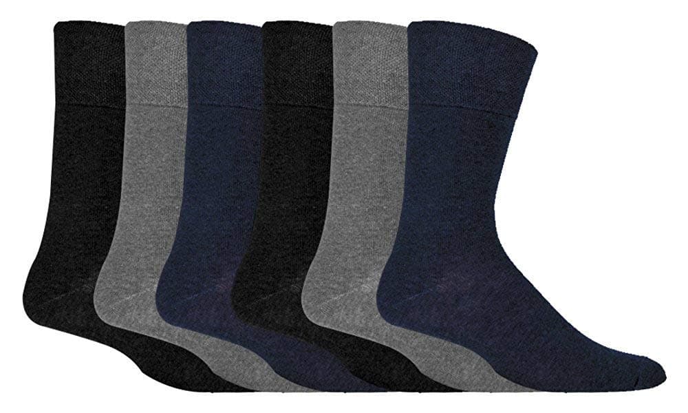 Gentle Grip - Mens 6 pairs of Diabetic Sock with Honey Comb Top and Hand linked Toe Seams - 6-11 UK 39-45 Eur (Black) (Black/Navy/Grey)