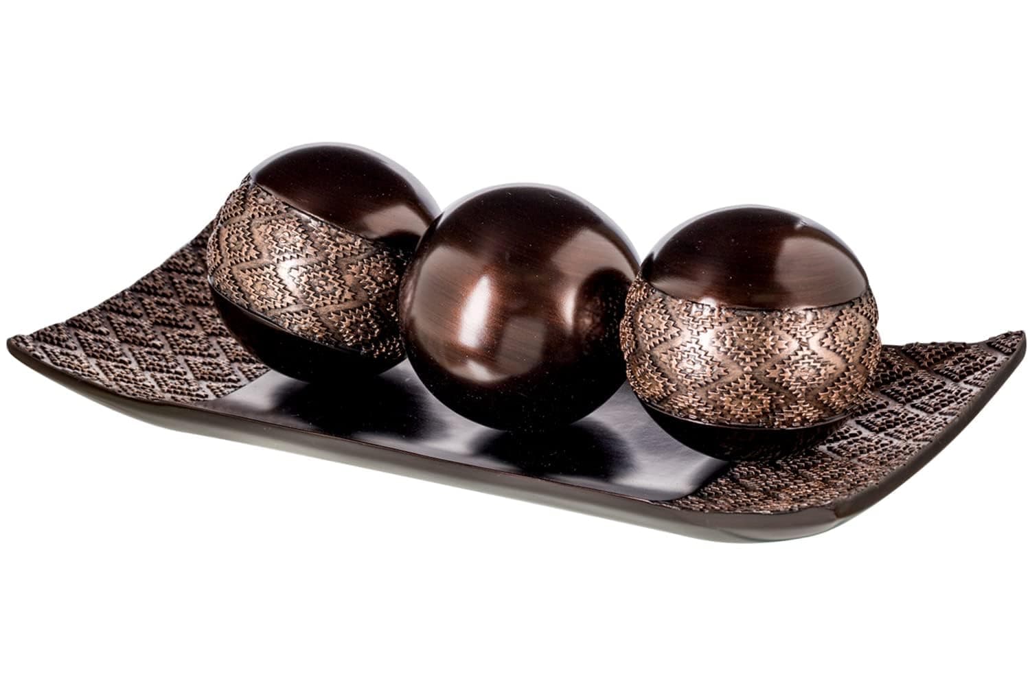 Creative Scents Dublin Home Decor Tray and Orbs Set - Coffee Table Decor Centerpiece - Decorative Accents Bowl with Spheres Balls for Dining Table - Brown