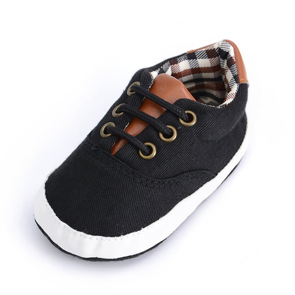 Infant/Toddler Baby Lace Up Soft Sole Sneakers Boys Basic Canvas First Walkers Shoes Black