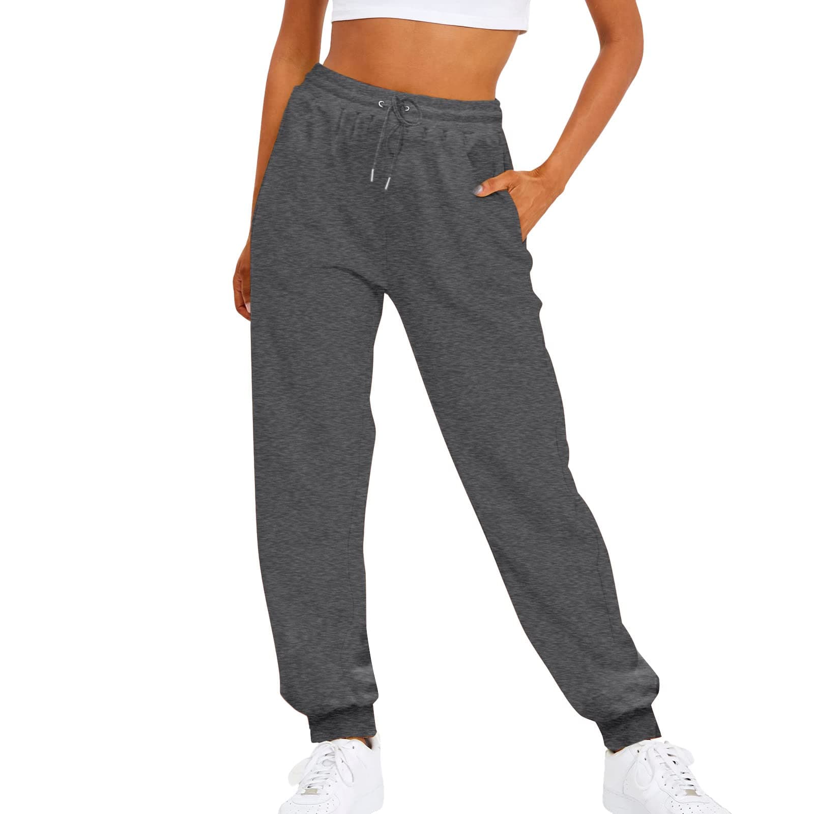 Women's Plain Tracksuit Bottoms Tapered Lounge Pants with Pockets Stretch Lightweight Tracksuit Bottoms Drawstring Elastic Waist Trousers for Casual Yoga Fitness Warehouse Clearance