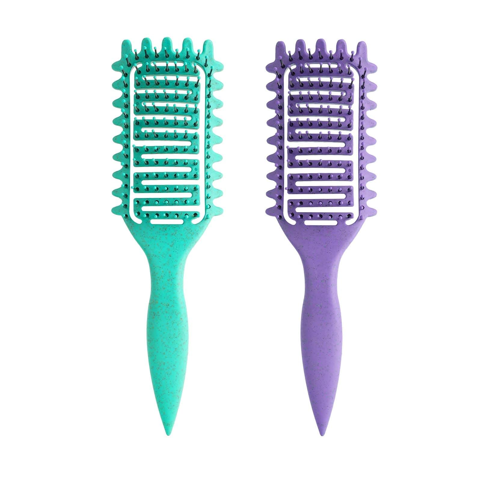 2Pcs Curl Defining Brush,2024 Best Curly Hair Brush,Vented Hair Brush for Detangling, Shaping and Defining Curls For Women and Men Less Pulling (Green Purple)