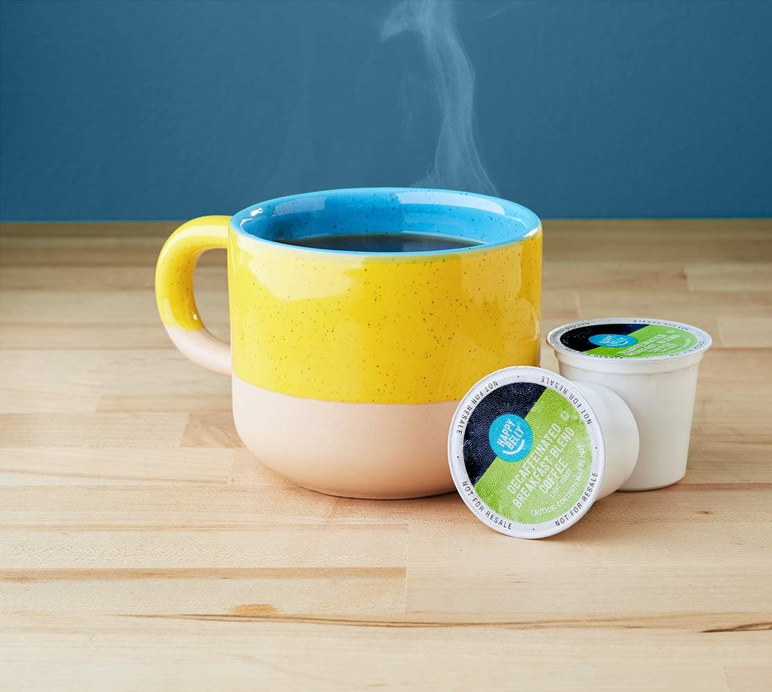 Amazon Brand - Happy Belly Decaf Light Roast Coffee Pods, Breakfast Blend, Compatible with Keurig 2.0 K-Cup Brewers, 100 Count