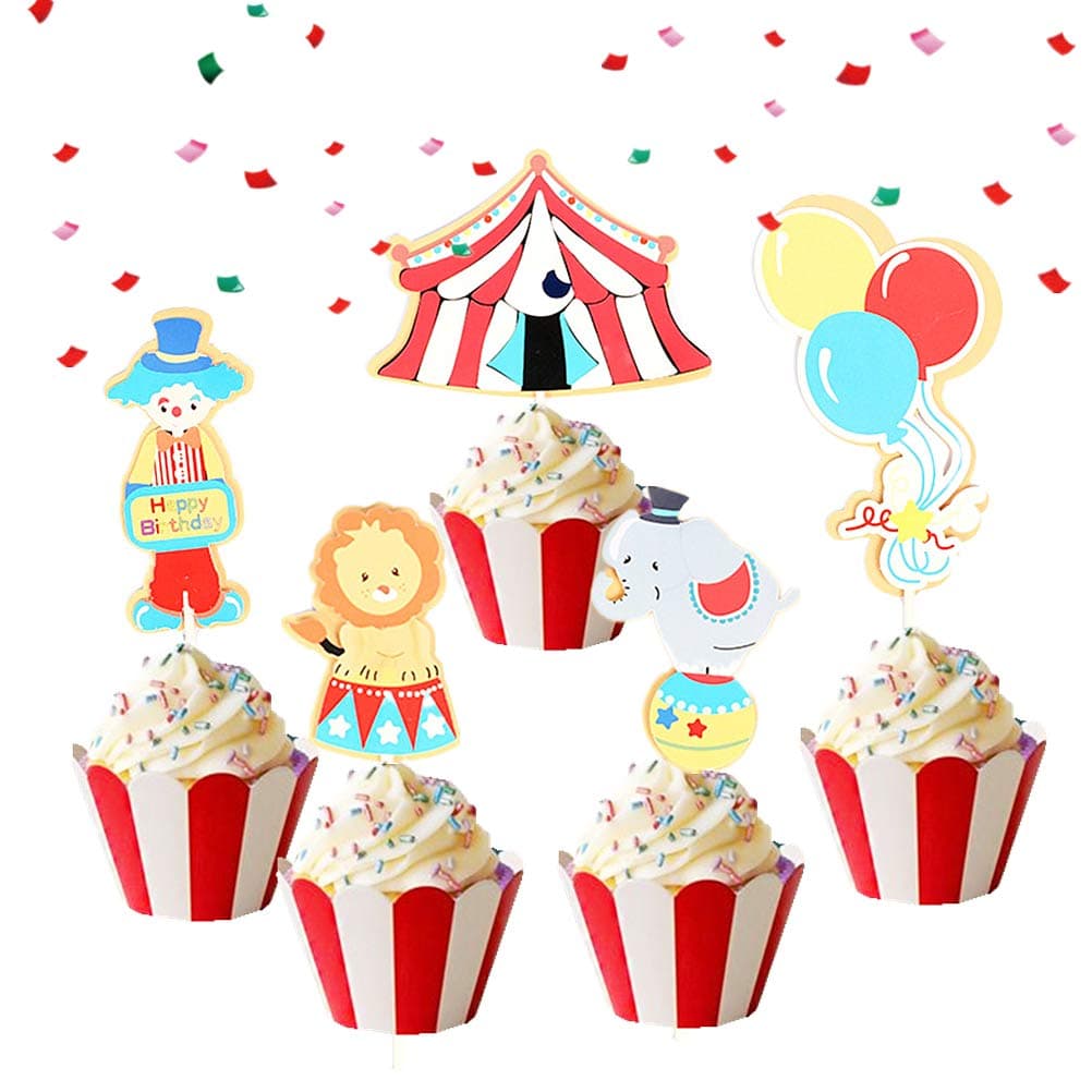 LaVenty Set of 30 Circus Cupcake Toppers Circus Cake Topper Circus Birthday Decorations Vintage Circus Decorations Circus Baby Shower Decoration Circus Birthday Party Decoration