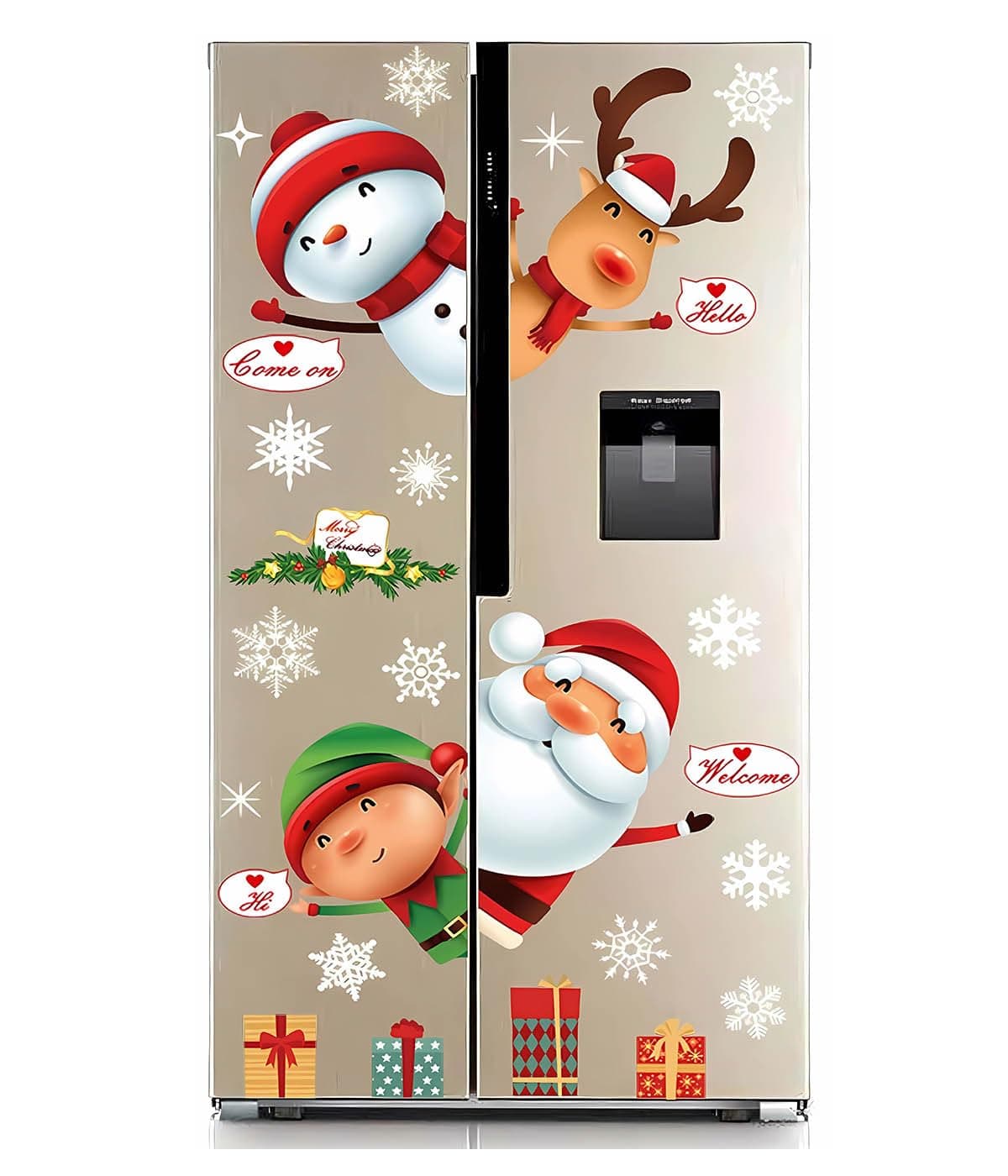 119 Pcs Christmas Window Clings, Xmas Window Decorations, Christmas Refrigerator Decal Stickers, Snowflake Reindeer Santa Claus Elf Peeking Decor for Winter Wonderland Party Supplies