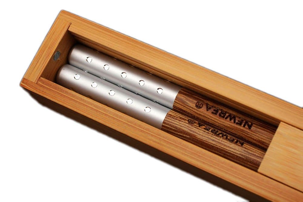 1 Pair of 25cm Africa Wenge Wood Chinese Chopsticks Silver Color Shinning Head Decor in Bamboo Case