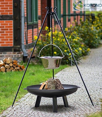 Set 1.80 m incl.. Suspended Barbecue Stainless Steel Pot 14L and Fire Bowl