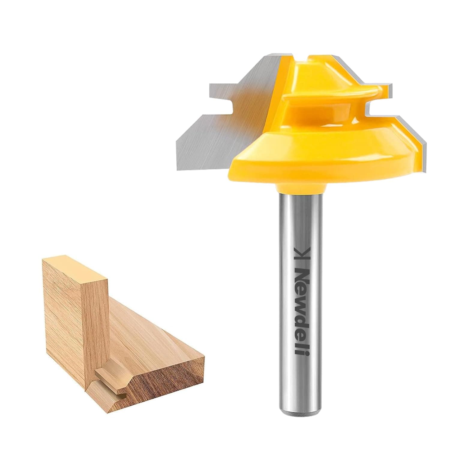 45 Degree Lock Miter Router Bit 1/4 Shank, Newdeli 1/2 Stock Joint Woodworking Router Bit, Suitable for Furniture Oblique Tenon Interface Making (90-Degree Tenon Joint Woodworking)
