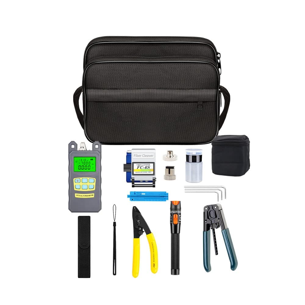 – Fiber Optic Kit, 9 in 1 FTTH Kit with FC-6S Fiber Cleaver and Optical Power Meter 5km Visual Fault Locator Wire stripper