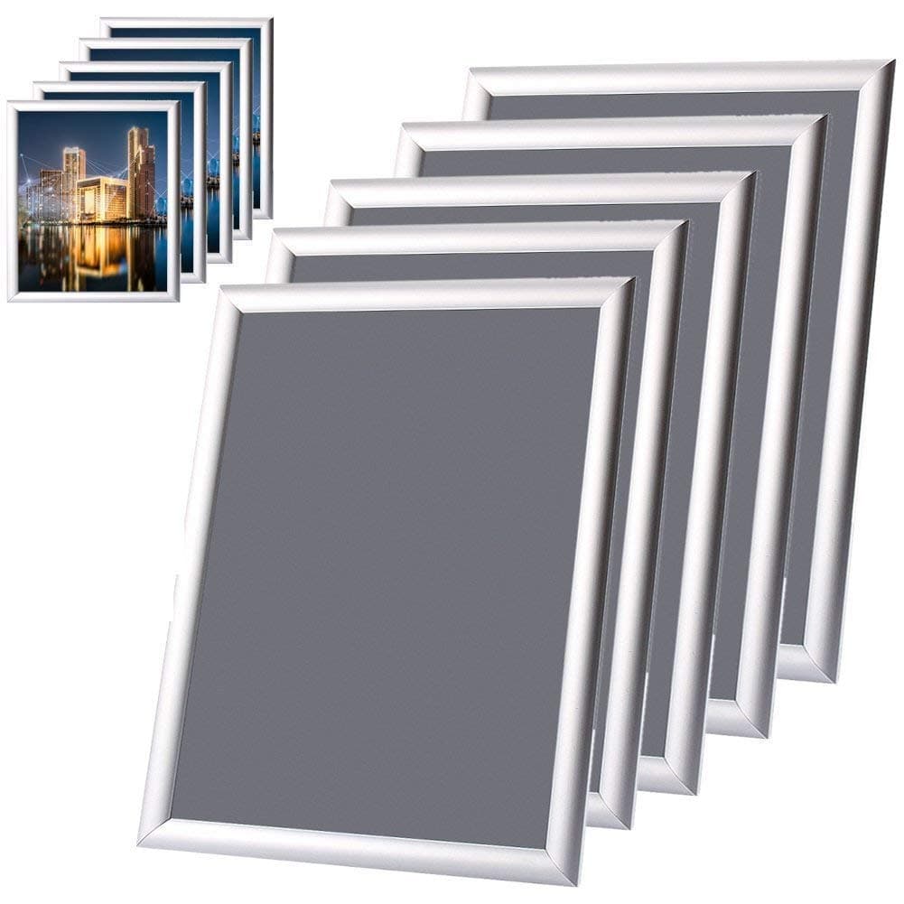 Greensen Snap Poster Frame, 5x A4 Waterproof Aluminium Poster Silver Snap Frame Clip Frame Picture Photo Holder for Home and Office