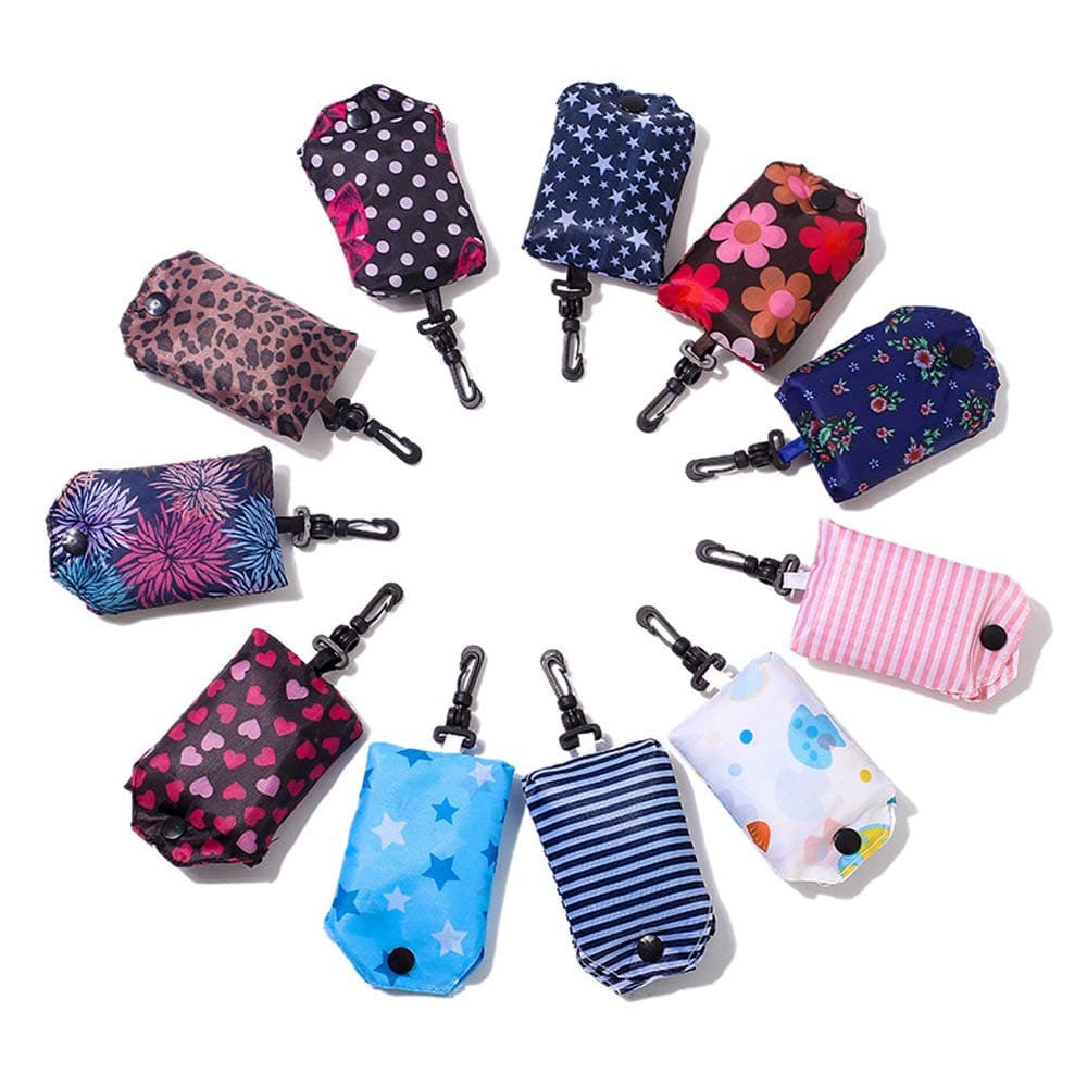 Foldable Reusable Grocery Shopping Tote Bags, 6 Pack Eco-friendly Travel Recycle Shopping Bags Folding to fits in Pocket, Waterproof and Machine Washable