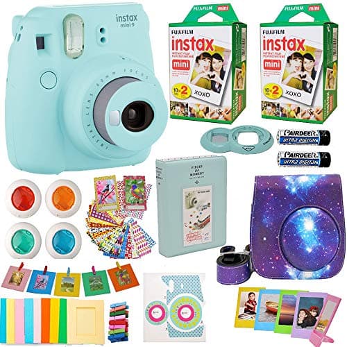 Fujifilm Instax Mini 9 Instant Camera Flamingo Pink + Fuji INSTAX Film (40 Sheets) + Accessories Kit Bundle + Case & Strap + Magnet Frames + Photo Album + Colorful Sticker Frames + Selfie Lens & More