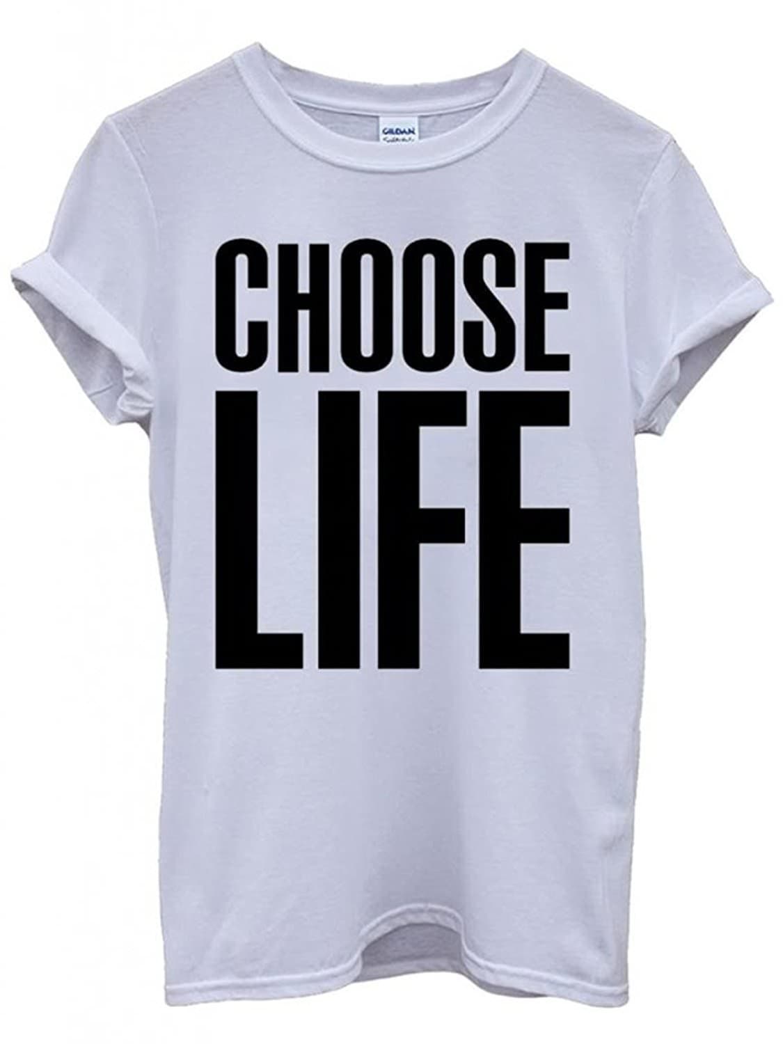 Unisex Choose Life White T-Shirt Men Women 80's Funny Nerd Geek Long Length inches Small 35-37