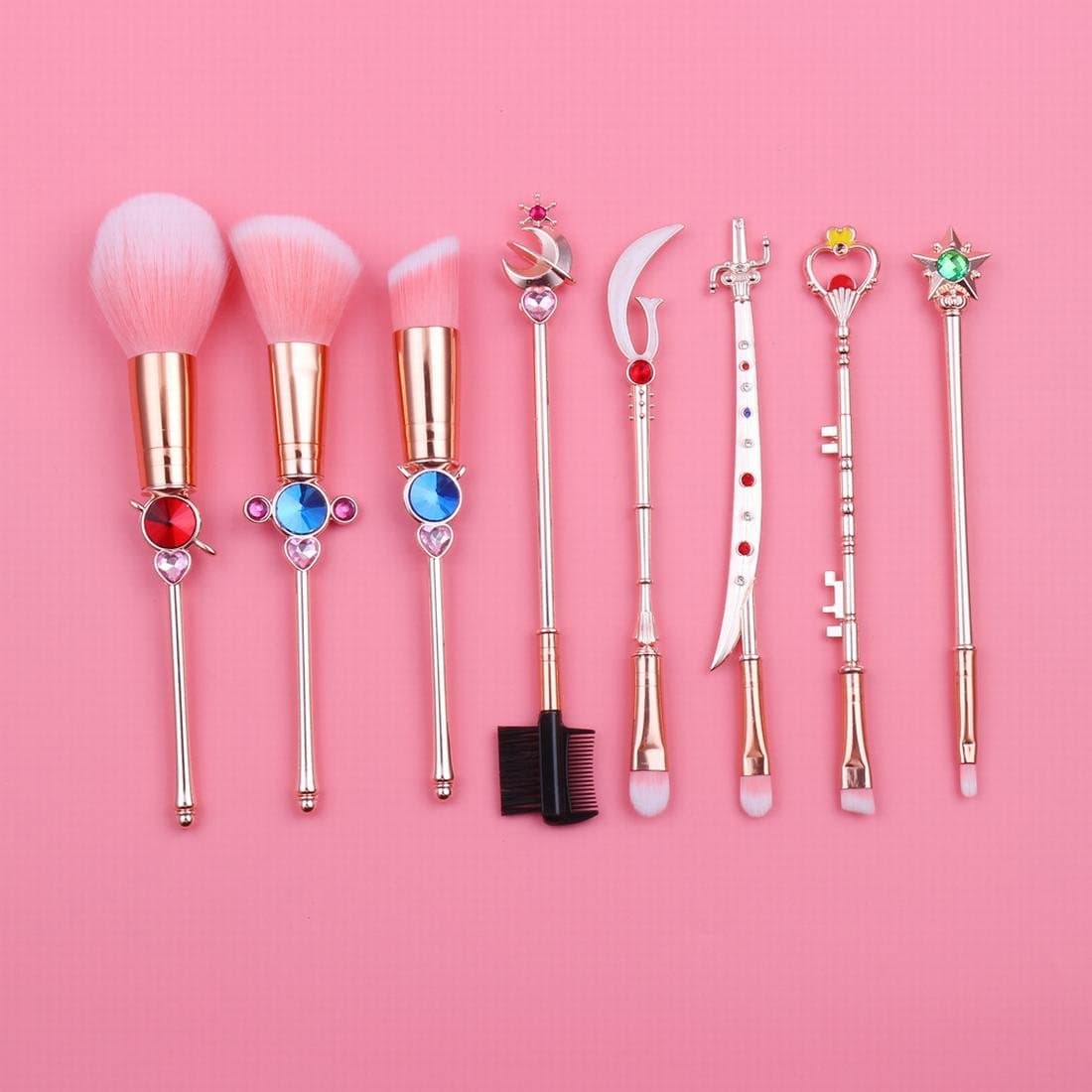 MARIAHANAN 8pcs/set Top Sailor Moon Brand Makeup Brushes Set Metal Cosmetic Powder Foundation Eyeshadow Brush Kits Face Make Up Tool with Crystal