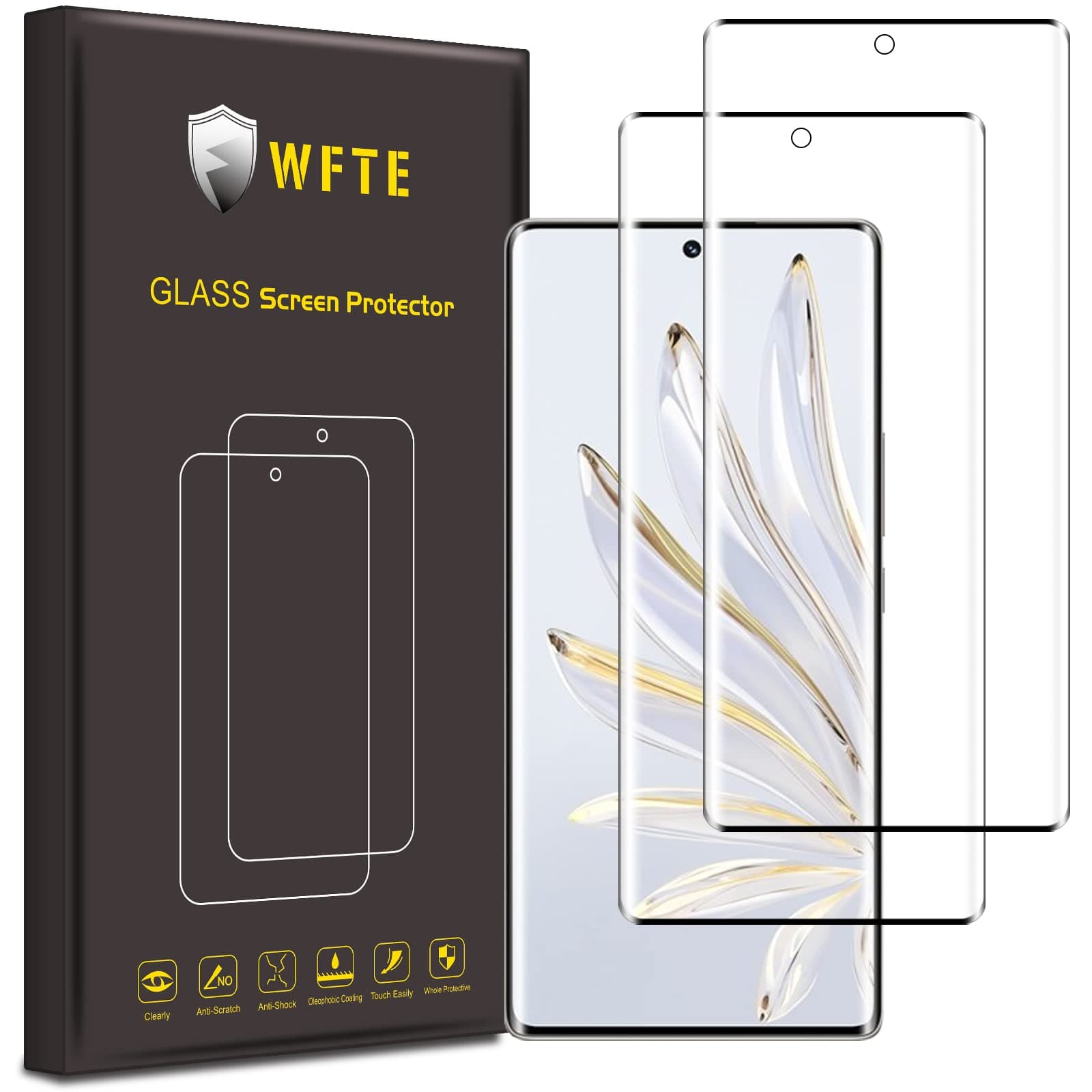 WFTE [2-Pack Screen Protector for Honor 70 3D Full Coverage,Anti-Scratch,High Transparency,Anti-fingerprint,Bubble-Free,Premium Tempered Glass Screen Protector For Honor 70(Black)