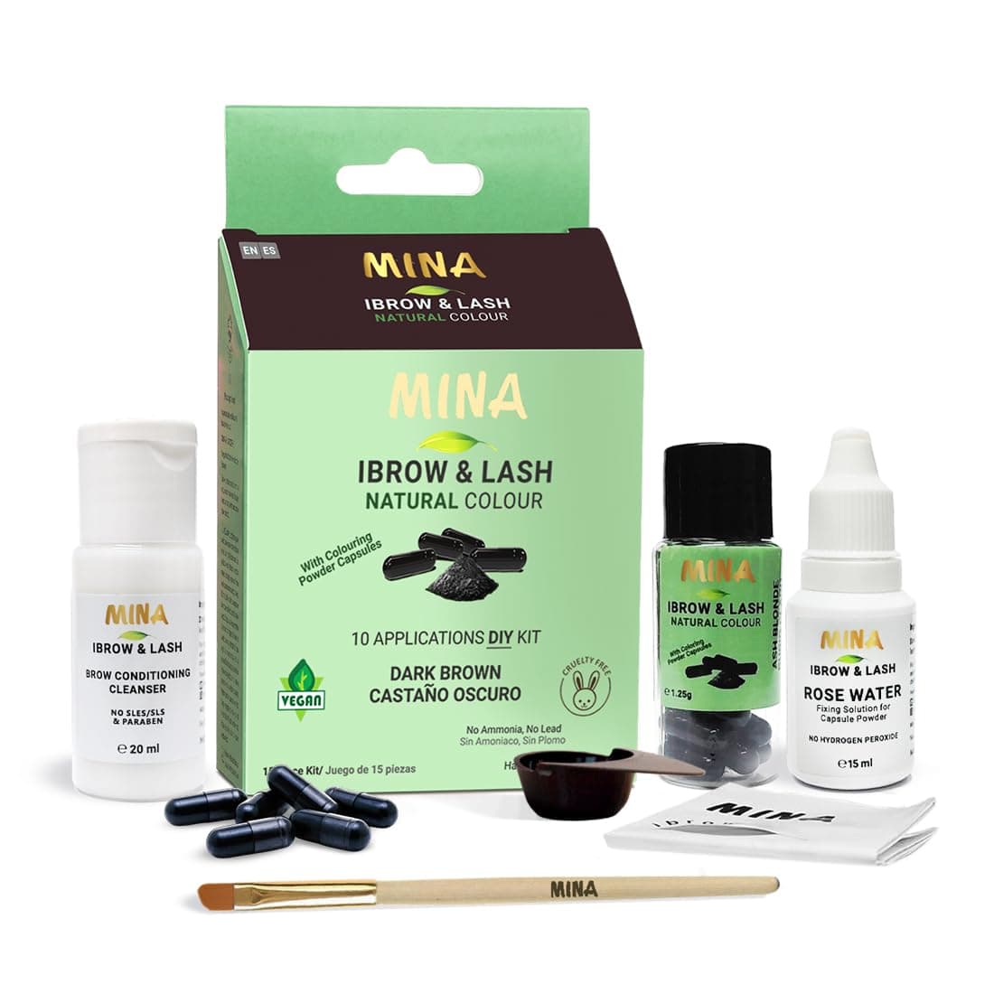 & Lash Tint kit Dark Brown | Water and Smudge Proof | No Ammonia, No Lead | Natural Eye Brow Color | Certified Natural Spot coloring and Brow Tinting Kit Powder in Capsule
