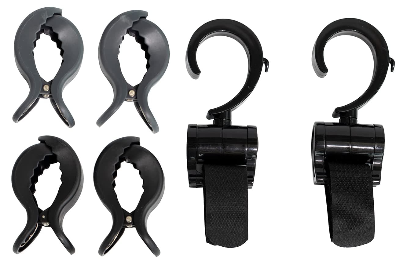 Buggy Muslin Clips & Pram Hooks for Bags, Pram Accessories Set for Baby, Toddlers- Pack of 4 Pram Clips & 2 Hooks Suitable for Pushchair, Strollers, Prams from Tedibee