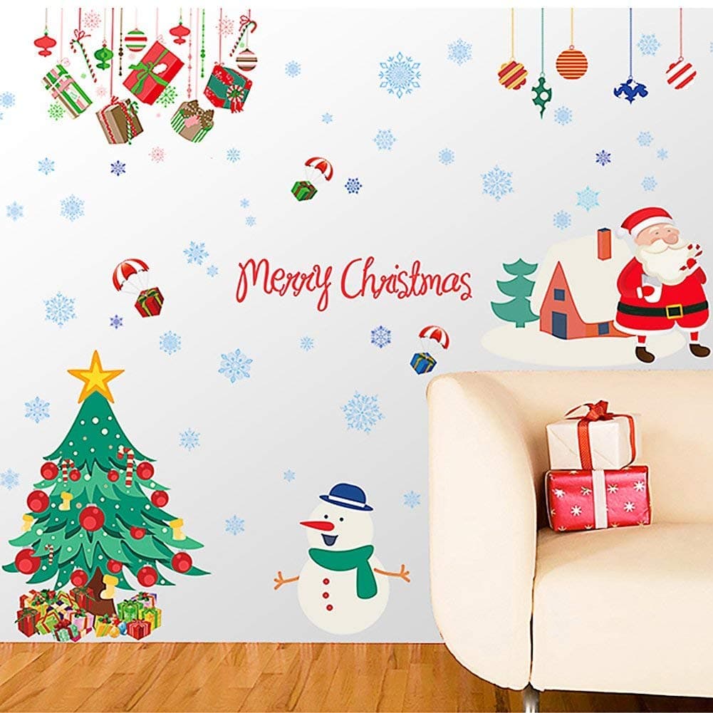 Christmas Window Stickers Removalble Wall Decals DIY Home Decor Glass Door Decal Showcase Stickers Decoration for Christmas New Year Santa Claus