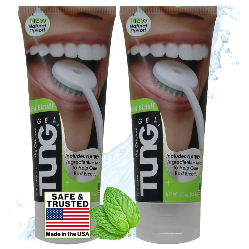 Peak Essentials The Original TUNG Gel | Tongue Sc | Mint Blast - Natural | Tongue Cleaner | Odor Eliminator | Fight Bad Breath | Fresh Mint | BPA Free | Made in America (2 PACK)