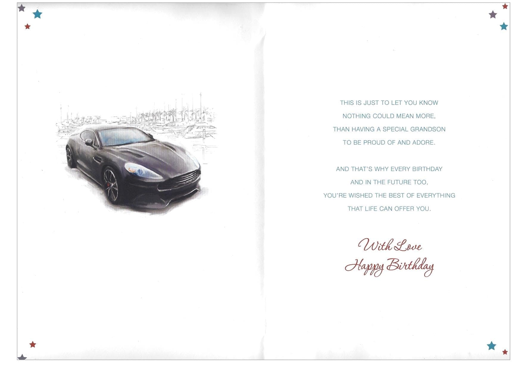 Grandson Birthday Card - Loving Verse Car - Size: 23cm x 15.5cm (9"x6") ITe