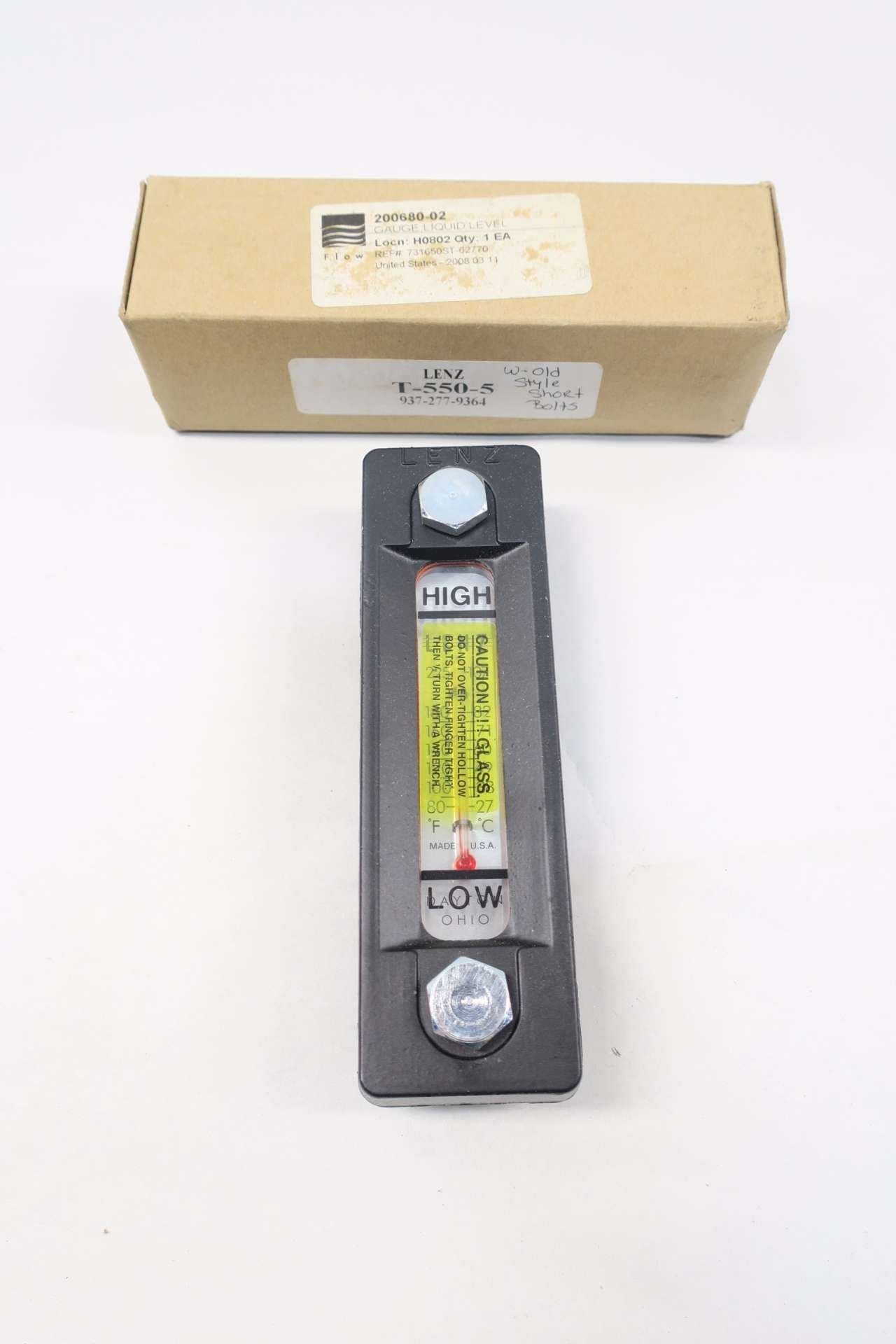 NEW LENZ T-550-5 FLUID LEVEL SIGHT OIL 80-225SCFH 5 IN TEMPERATURE GAUGE D528142