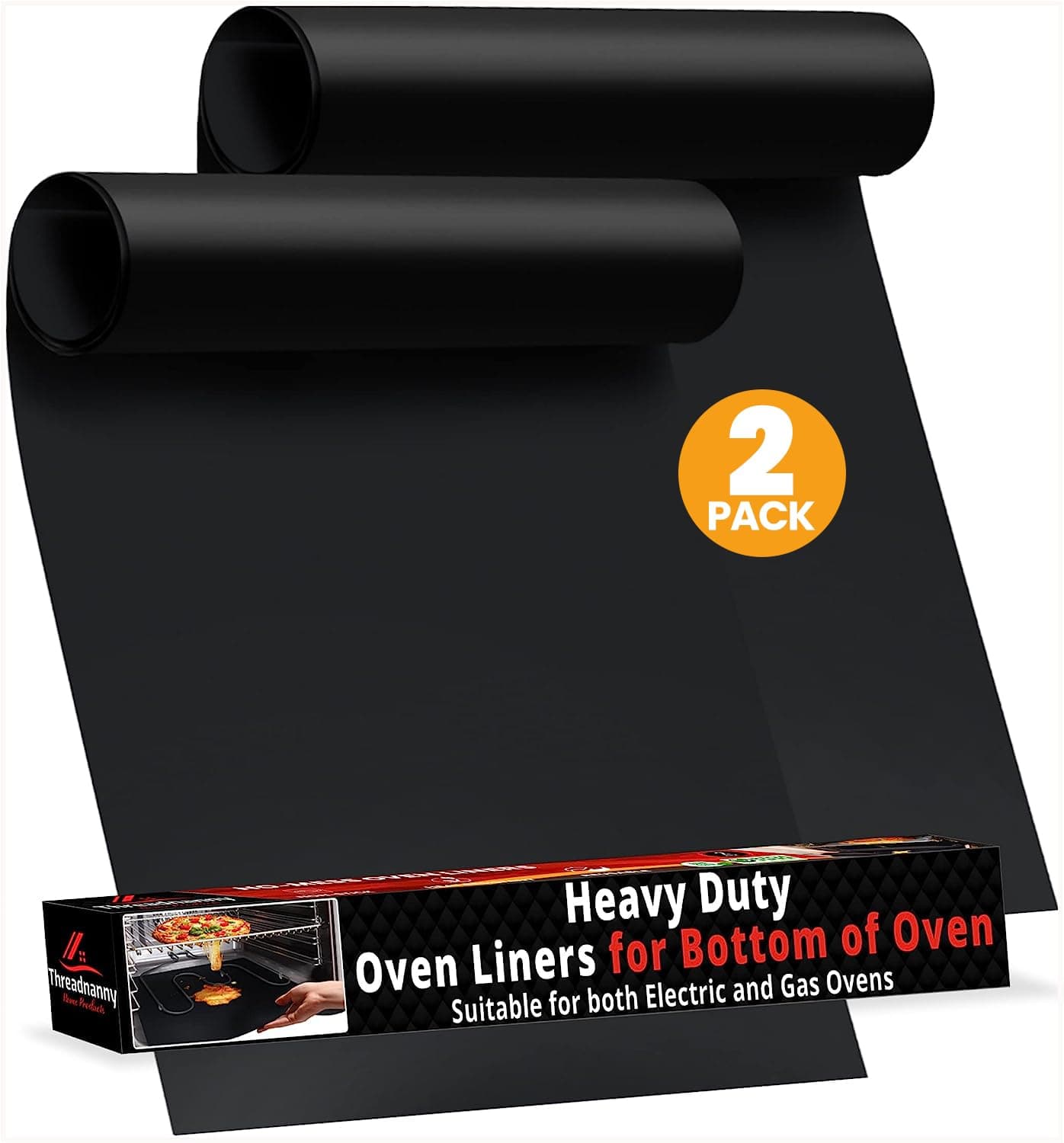 Oven Liners for Bottom of Oven - Thick Heavy Duty 17” x 25” 2 Pack Non-Stick Reusable Mats - BPA & PFOA Free Protector for Electric, Gas, Microwave & BBQ Grill Liner - Easy Clean & Heat Resistant