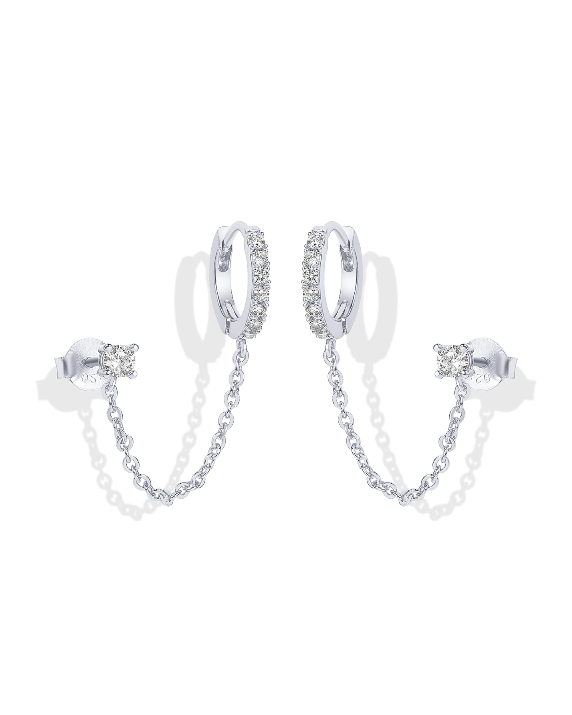 PAVOI 14K Gold Chain Earrings for Women | Double Piercing Dangle Chain Huggie Hoop Earrings | Cubic Zirconia Pearl Stud Ear Cuff Earrings for Women