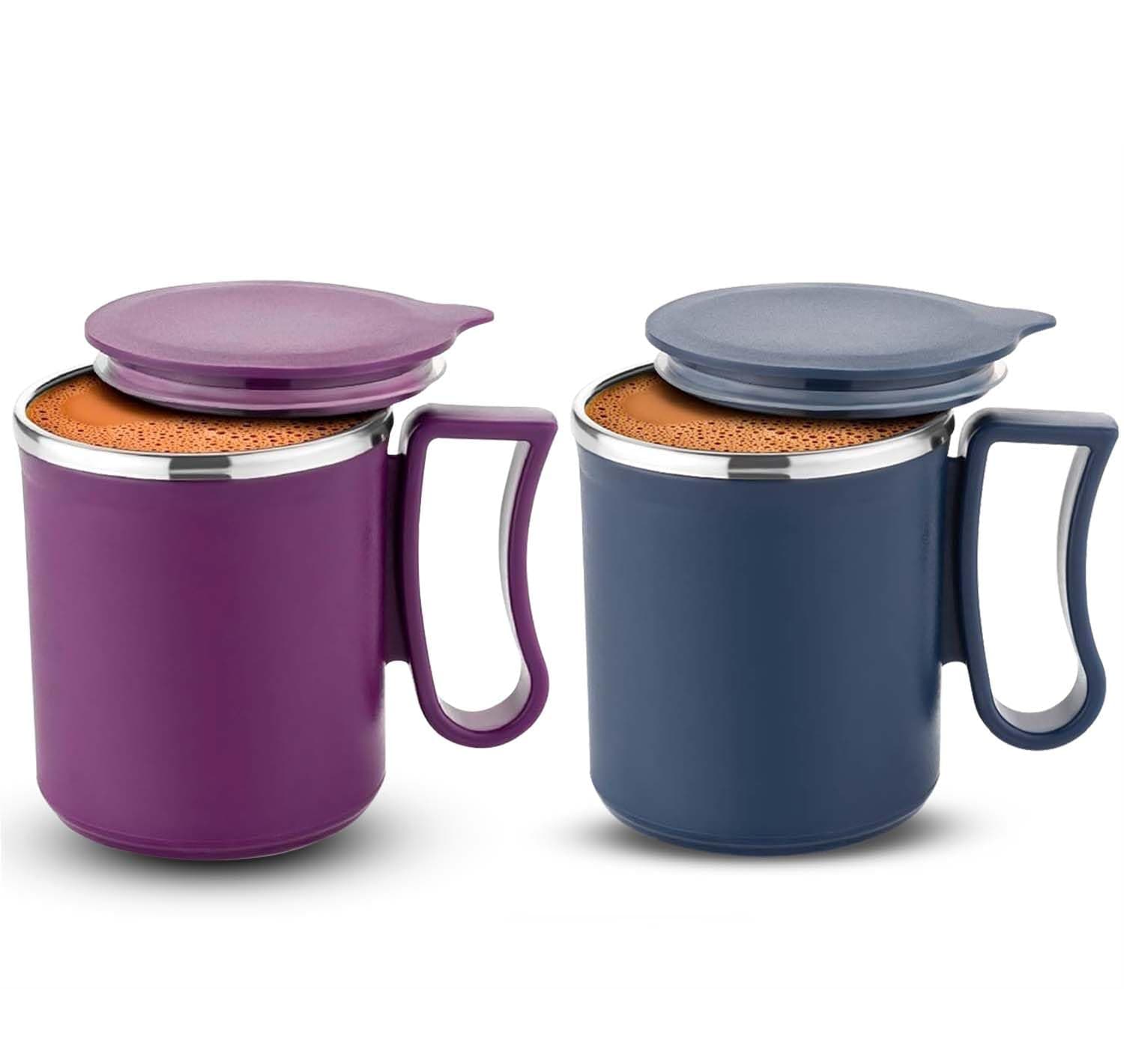 Coffee Mug with Lid Insulated Stainless Steel for Tea Milk Mug Inner Stylist Double Wall Cup for Home Office Restaurant Use Gift Pack of 2