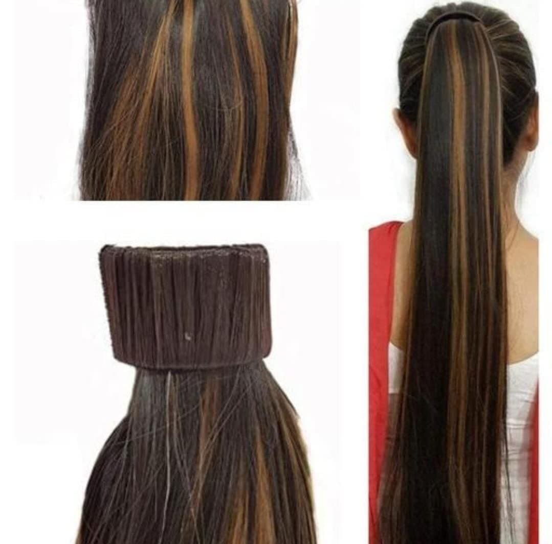 Straight Synthetic Clip In Claw Ponytail Hair Extension (Golden Highlite Colour)