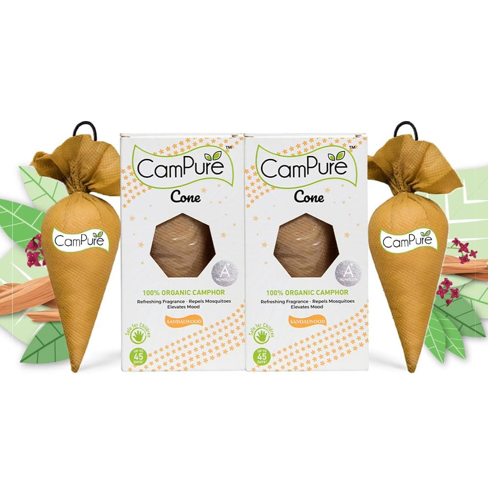 CamPure Camphor Tree (Sandalwood) 2-100% Organic | Air Freshener for Car, Wardrobe, Office Cabin, Drawer, Travel Bag, Bathroom