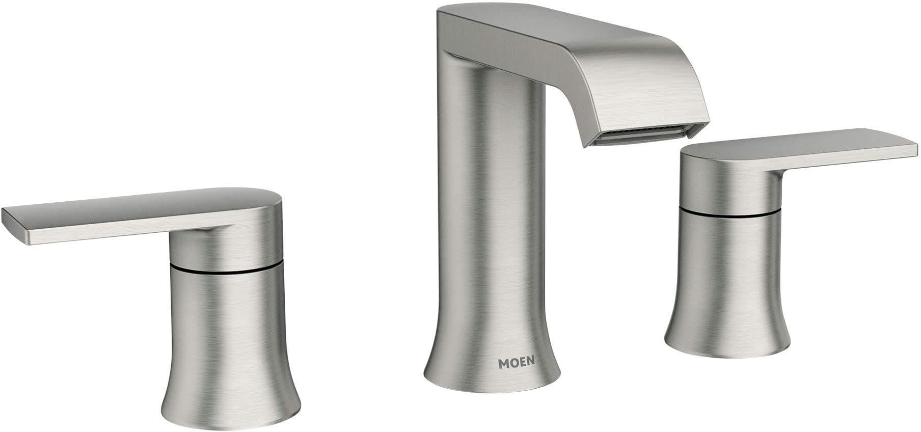 MoenM84763SRN Genta 1.2 GPM Widespread Bathroom Faucet with Pop-Up Drain Assembly and Duralock TechnologyWaterSense