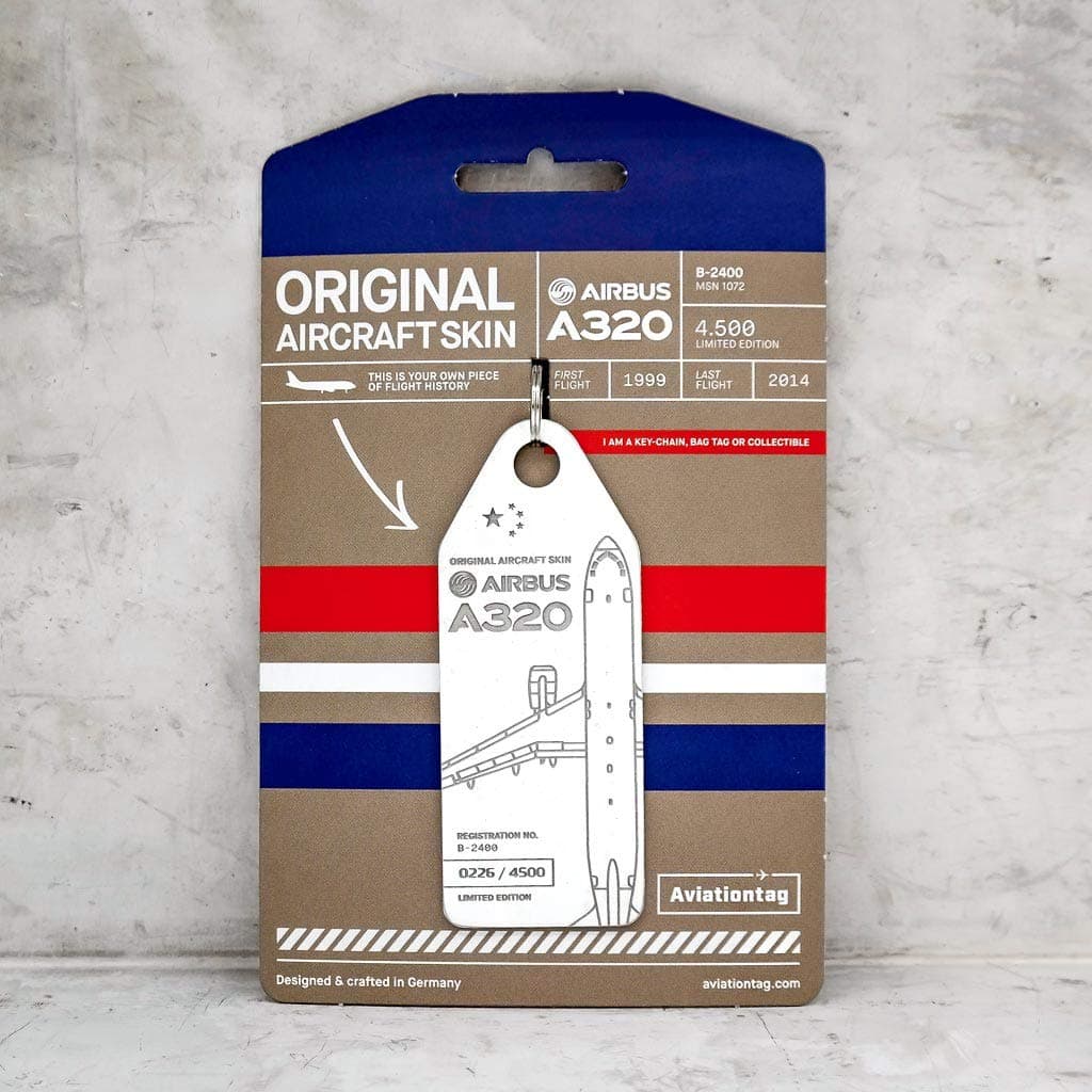 AVT006 AviationTag Airbus A320 (China Eastern) White Original Aircraft Skin Keychain/Luggage Tag/Etc with Lost & Found Feature