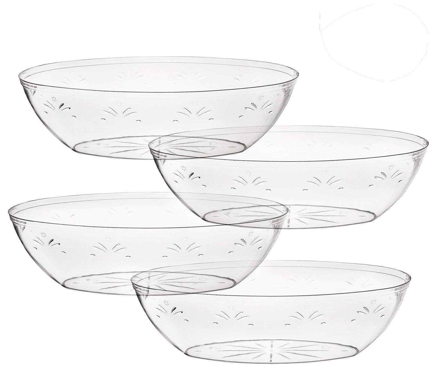 Oval Crystal Clear Plastic Serving Bowls, Salad, Snack, Disposable Bowls -64 Ounce – Perfect For Your Party or Event – and Durable Hard Plastic, Pack of 4.