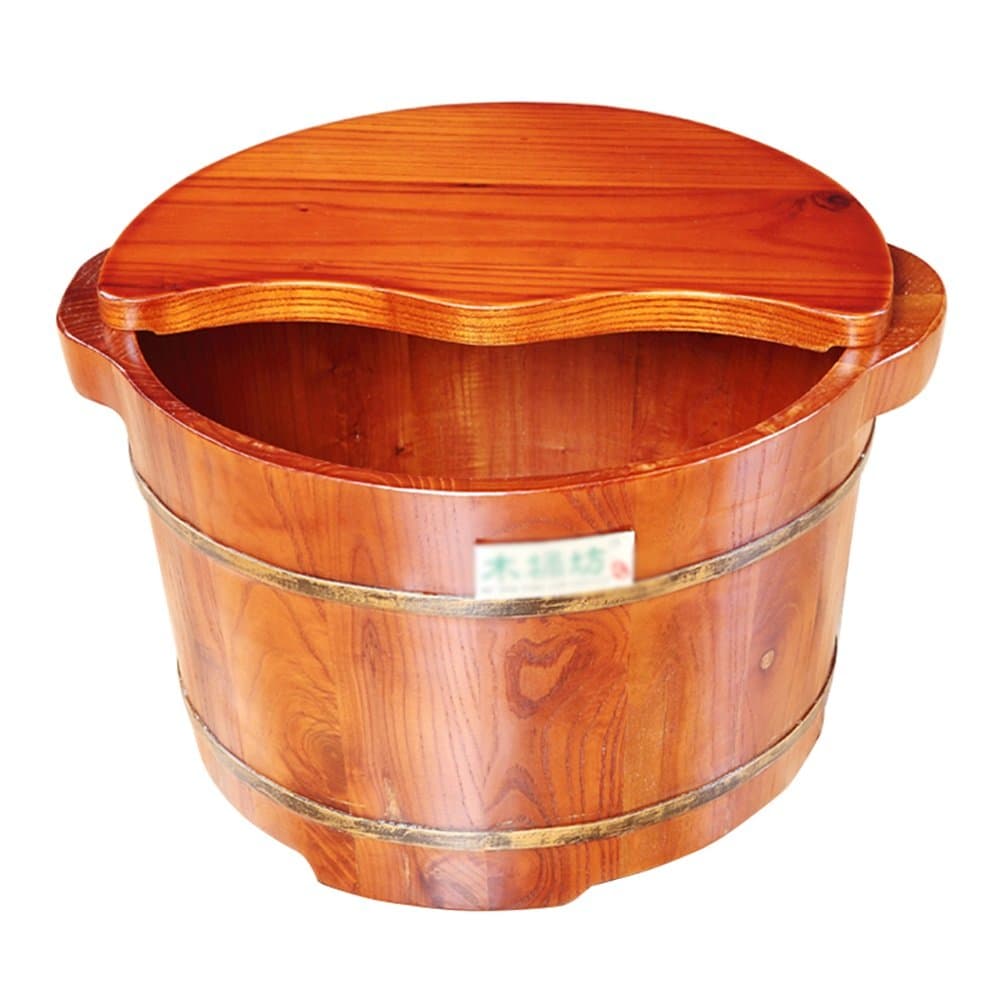 Foot tub 25cm high solid wood unilateral lidded bucket Home Foot Spa Beauty Foot Bath Footbath