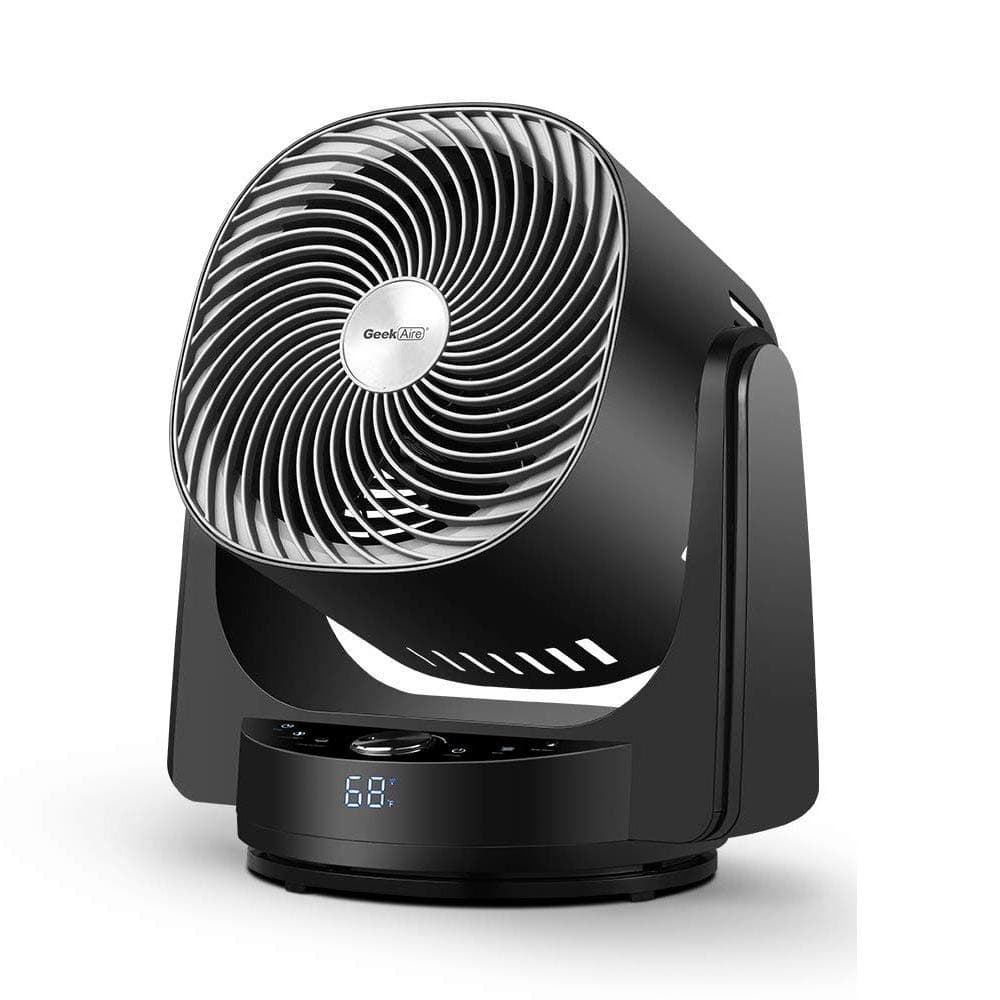 Geek Aire Fan, Air Circulator 3D Oscillating Floor Fan Works with Alexa and Google, High Velocity Stand Fan with 4 Speeds, 6h Timer, AI Mode, Whole Room Cooling Fan with App and Remote Control, Black