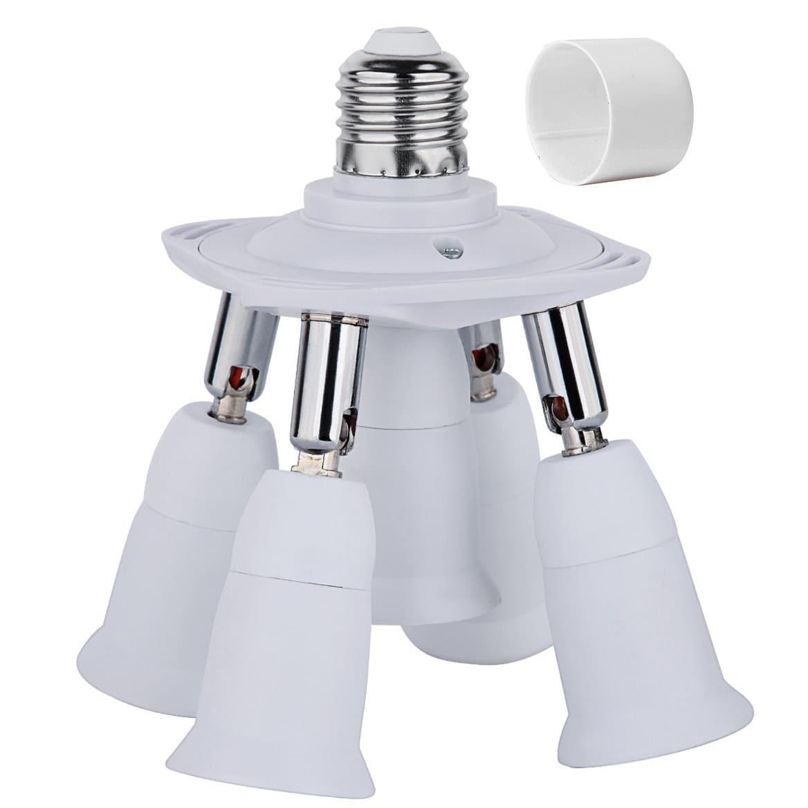 5 in 1 E27 E26 Socket Adapter Splitter,E26 E27 Universal lamp holder with 360 Degrees Adjustable 180 Degree Bending