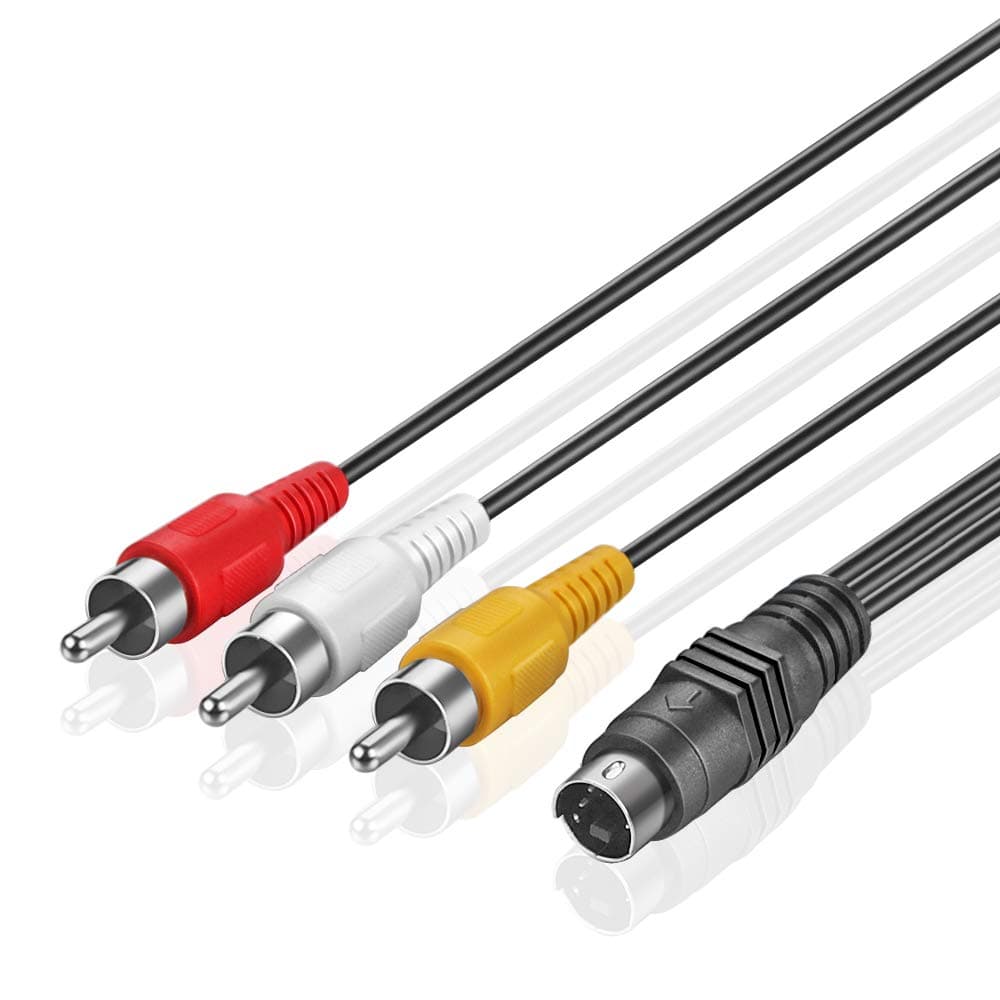URWOOW 4 Pin Mini DIN S-Video Plug to 3 RCA Plug Cable S-Video 4-Pin Male to 3-RCA Male RGB Composite Video Cable Adapter Converter for DVD, TV, HDTV, VCR's, CD Players – 5 feet