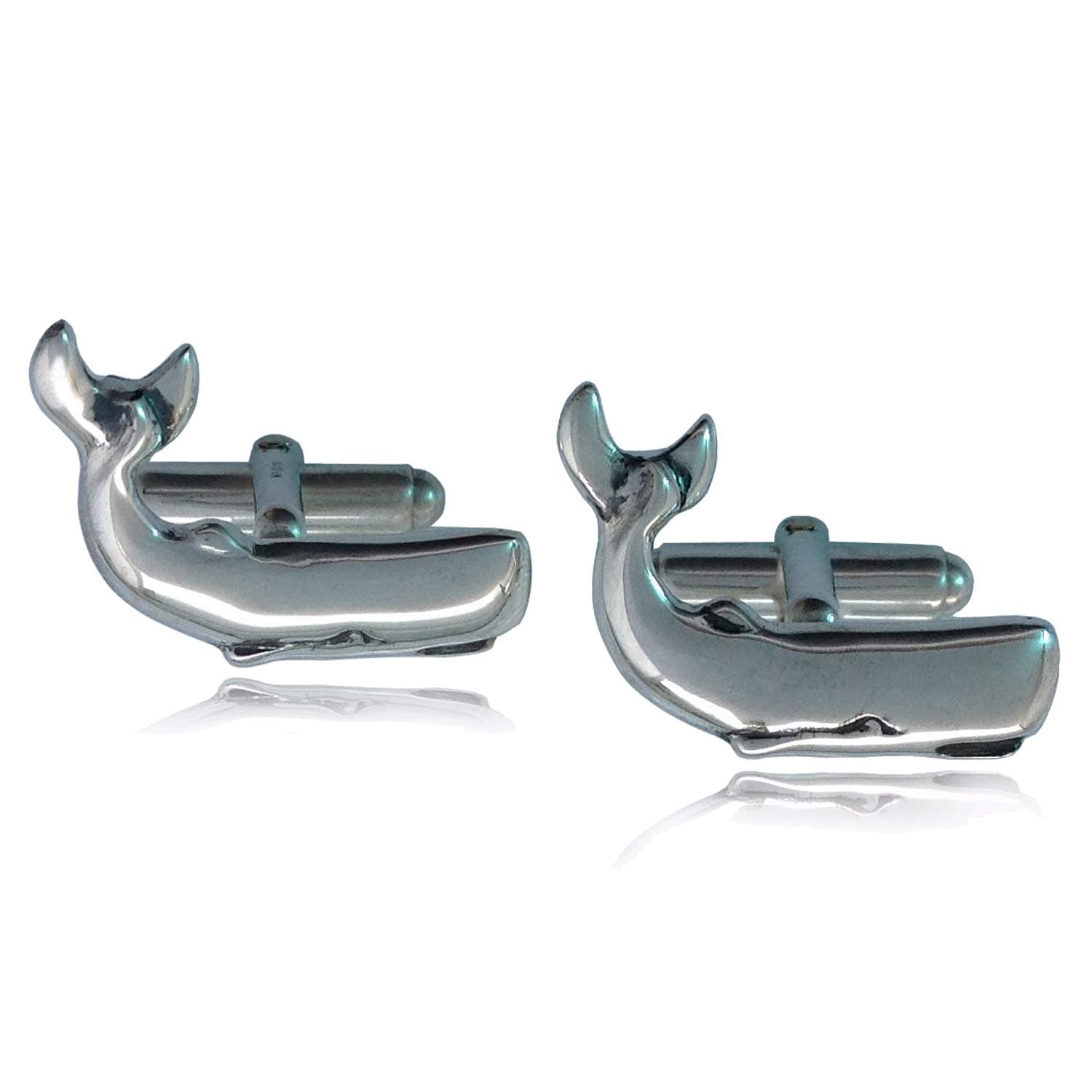 Sterling Silver Sperm Whale Cufflinks, Gift Boxed, UK made, hallmarked