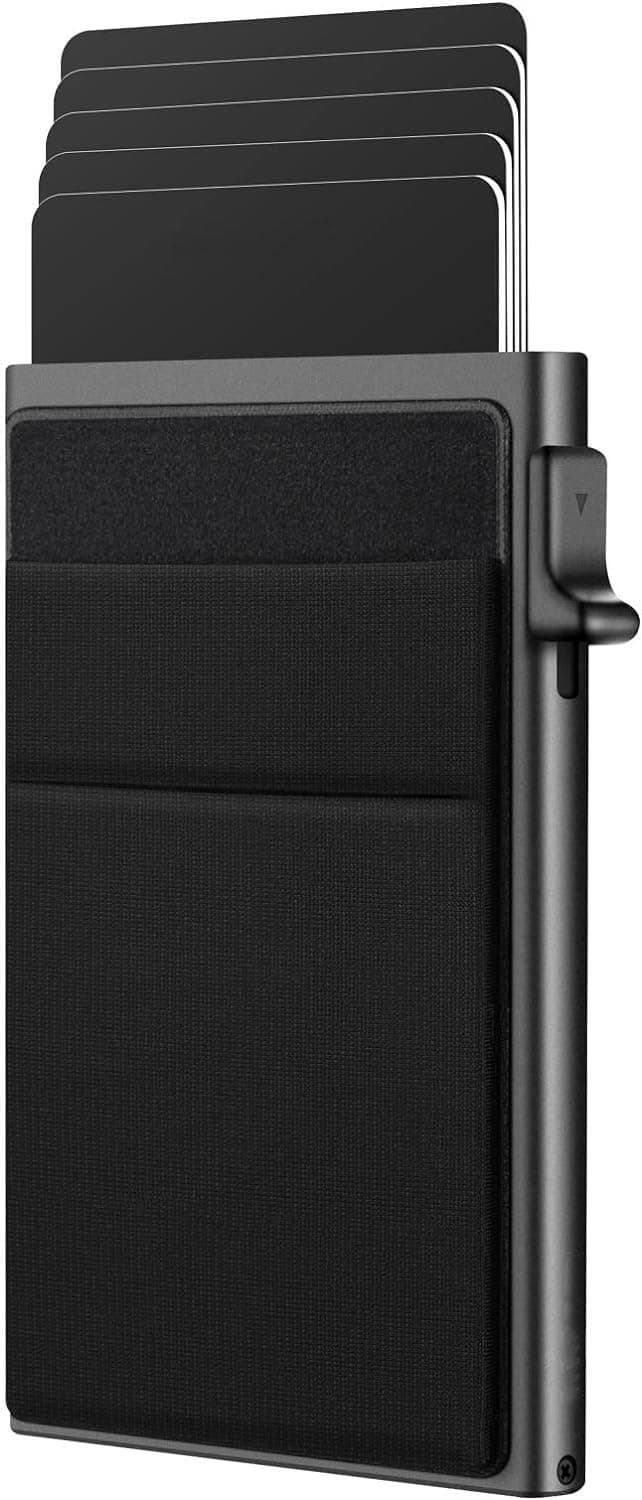 Aluminium Men and Women Pop Up Slim Card Wallet RFID Blocking with Money Pocket | Minimalist Credit Card Holder | Holds up to 10 Cards (Black)