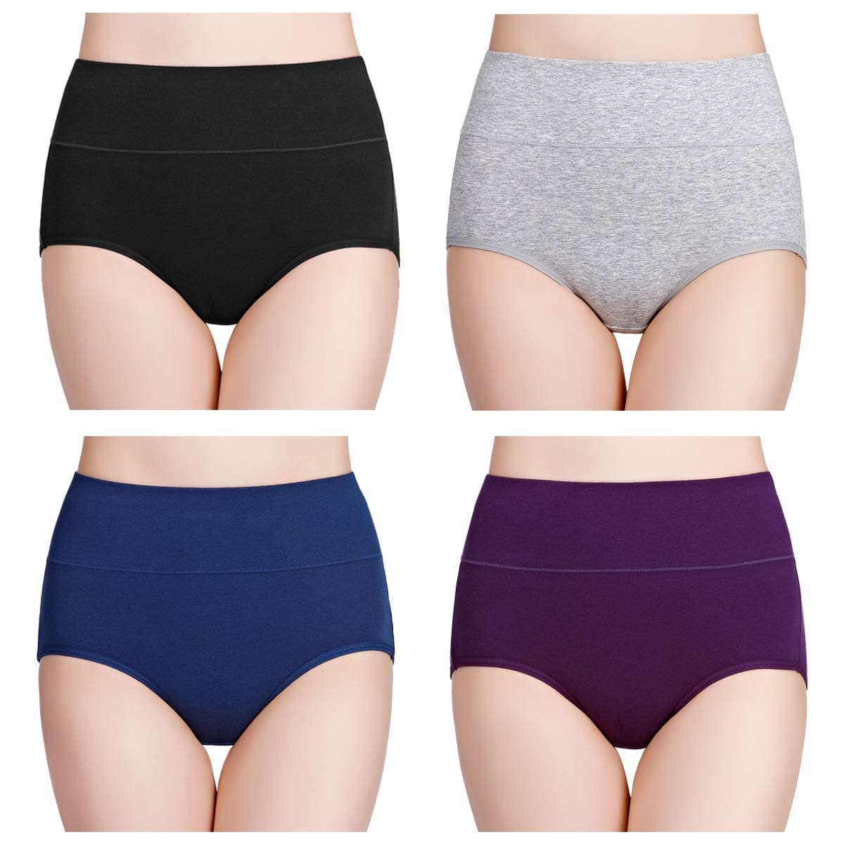wirarpa Women's Cotton Underwear High Waisted Ladies Panties Full Coverage Briefs 4 Pack (Regular & Plus Size)